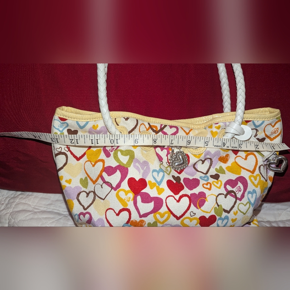 Brighton Multicolor Heart Print Canvas Shoulder Bag with White Braided Handles - Picture 3 of 8